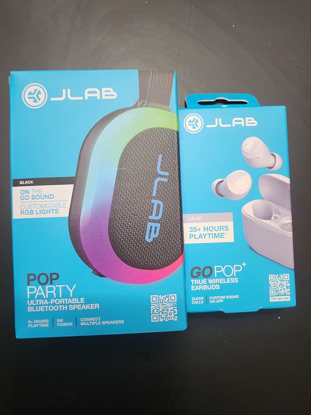 JLab Pop Party Wireless Bluetooth Speaker And Lavender Wireless Headphones